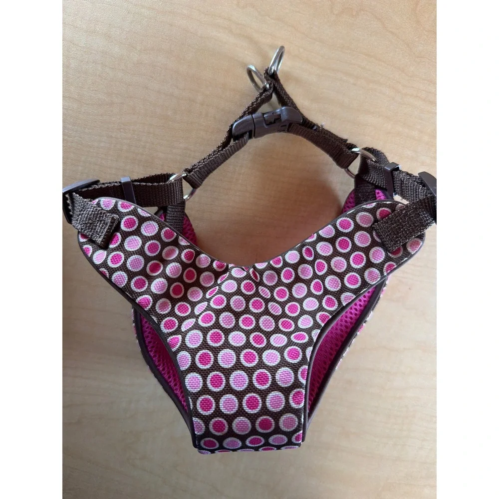Top Paw Pink Brown Polka Dot Mesh Padded Dog Harness Size Sm Step In Adjustable